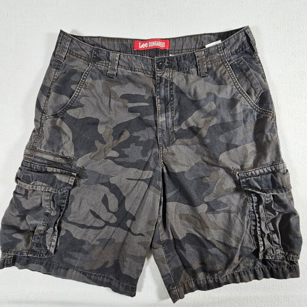 Lee Dungarees Cargo Shorts Mens 34 Grey Camo Ripstop Multi Pocket Utility
